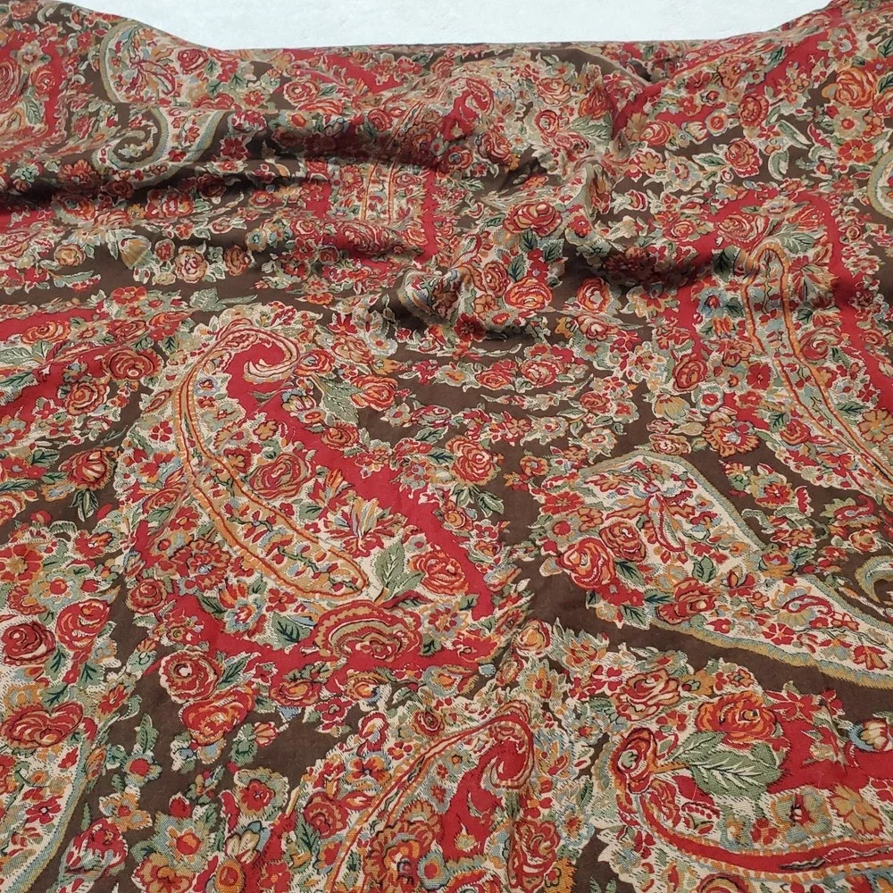 Pottery Barn Carrie Red Brown Paisley Floral Linen Blend Home Pair Curtain 50x84